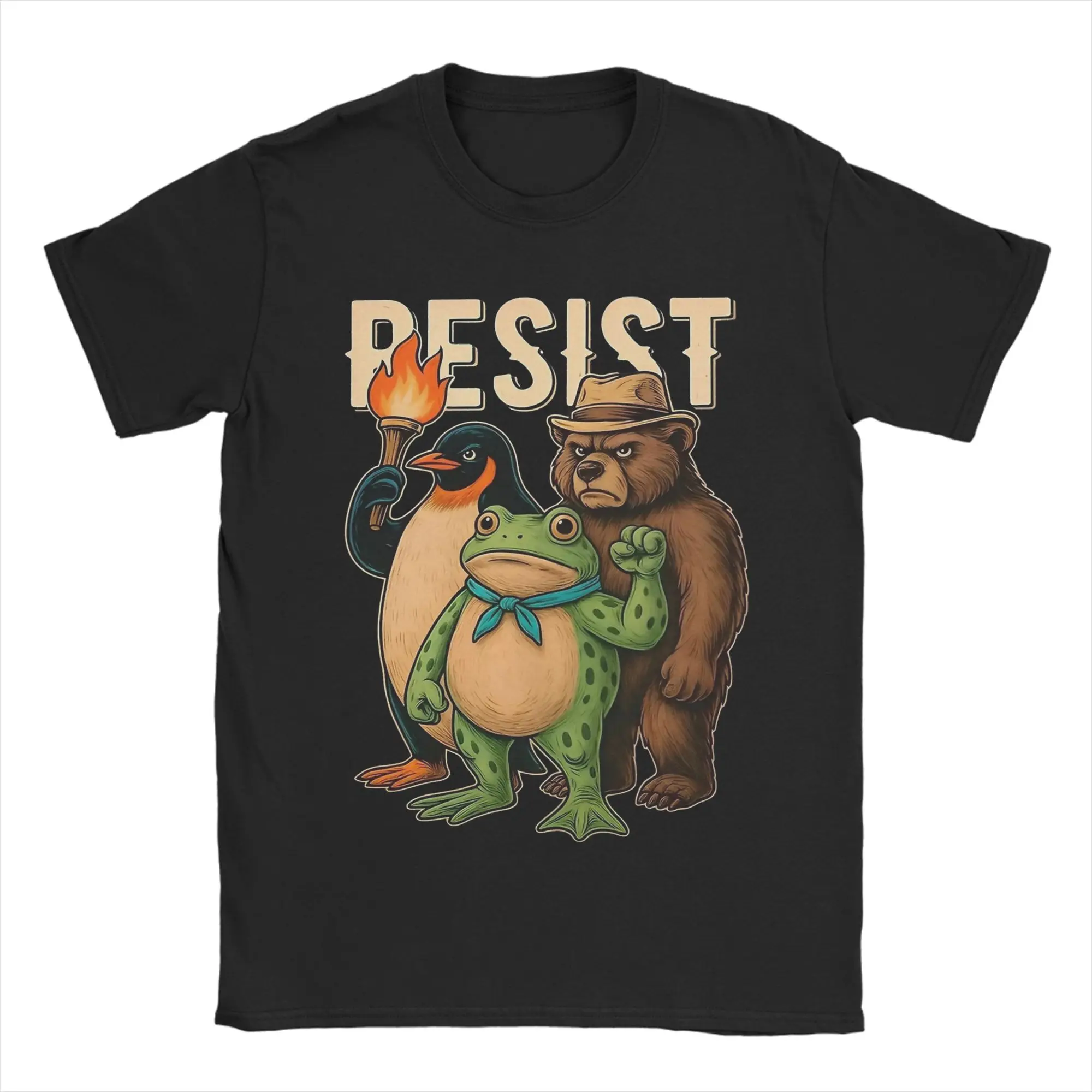 Awesome Frog Resist Portland Frog Protest T-Shirts Men Crew Neck 100% Cotton T Shirt  Short Sleeve Tees Plus Size Clothes