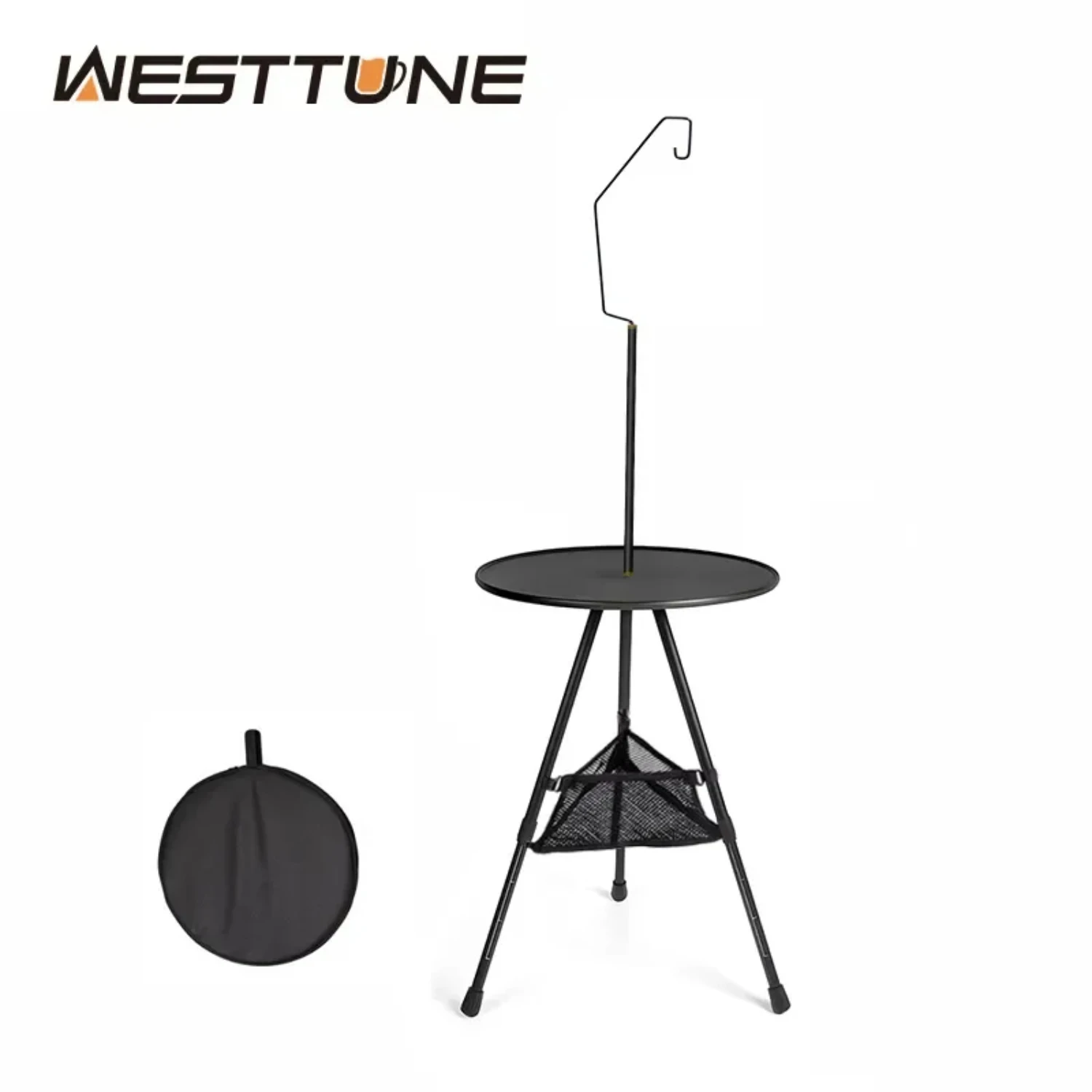 

WESTTUNE Camping Round Table with Light Stand Ultralight Portable Folding Table with Adjustable Legs Picnic Indoor/Outdoor