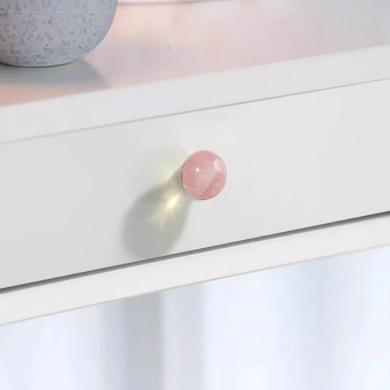 3pcs Single Hole Round Natural Stone Brass Handle Furniture Wine Cabinet Drawer Pulls Nordic Style White Knobs