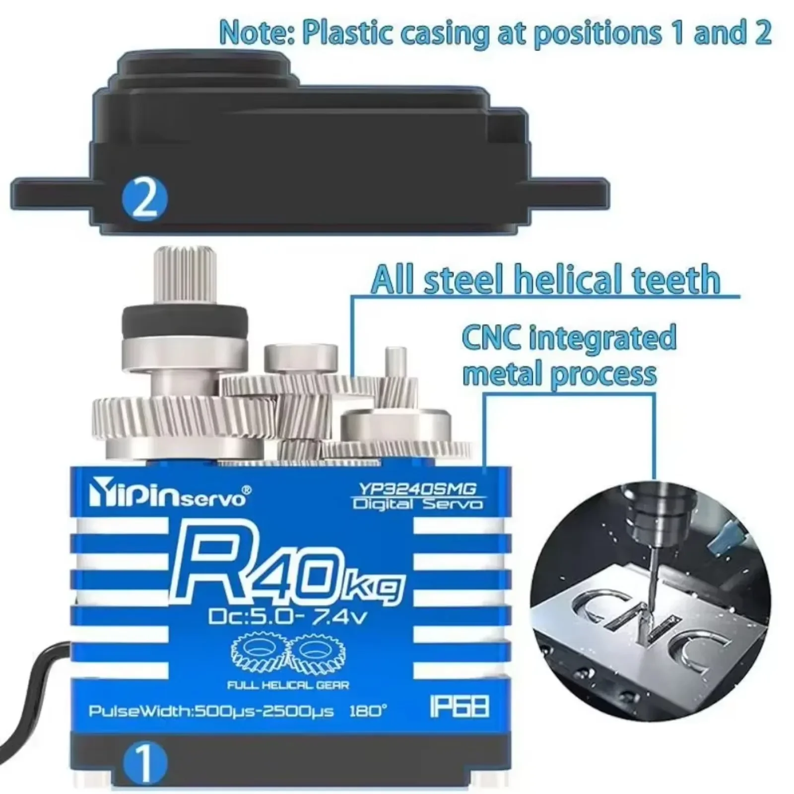4PCS YP3240SMG 40KG High Torque Digital Servo 180 270 360 Degree IP68 Waterproof Steering Servo Motor for RC Crawler Car