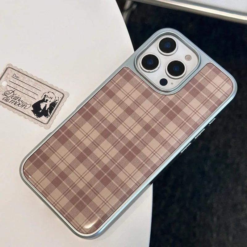 Чехол для телефона в клетку с серебряным краем в стиле ретро Майяра, чехол из ТПУ с защитой от падения для iPhone XR/11/12/13/14/15/16/17 Pro Max, чехол для телефона