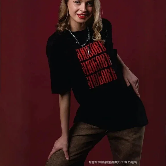 Russian Women 100% Cotton T‑Shirt Short Sleeve Tee Retro Cyrillic Letter Graphic Print Loose Casual Streetwear Top Daily Outfit