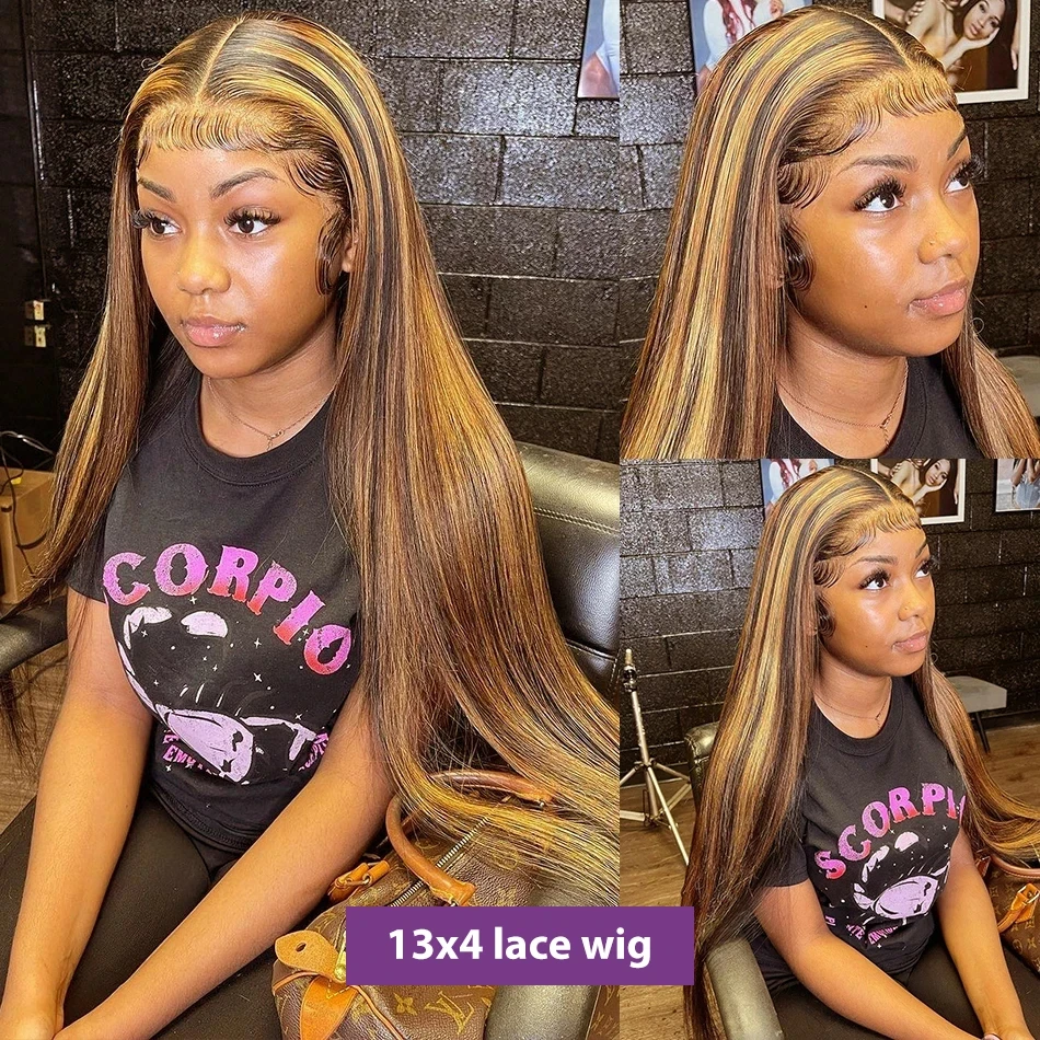 Highlight Wig Human Hair Straight Hd Lace Frontal Wig 13x6 13X4 Hd Transparent Lace Frontal Wig Brazilian Wigs For Black Women