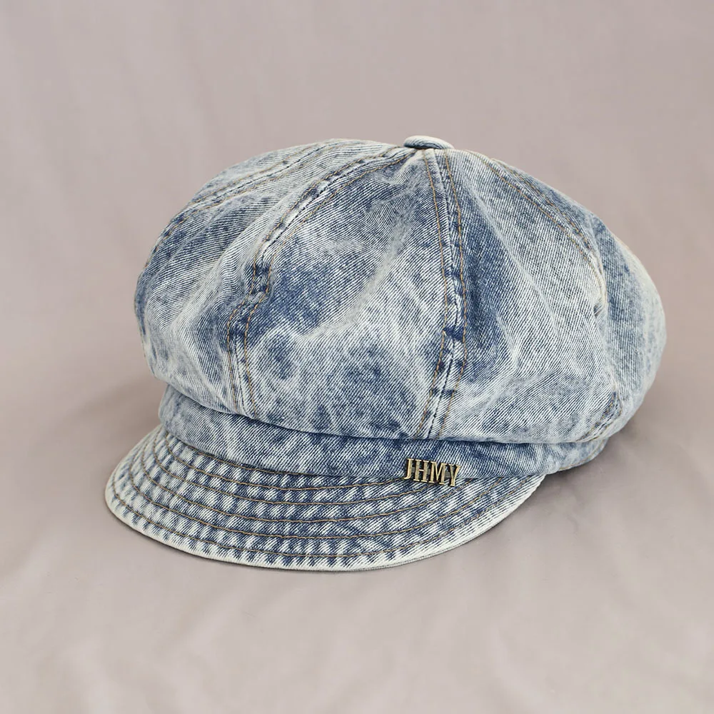 

Newsboy Hat Women Octagonal Cap Beret Denim Vintage Washed Blue Retro English Style Spring Autumn Painter Accessory For Outdoor