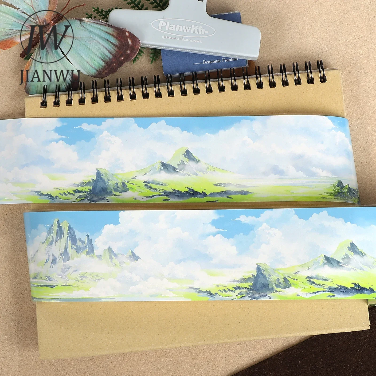 JIANWU 60mm*5m Vintage Cloud Mountain Landscape Material Collage Scrapbooking PET Tape Creative DIY Journal Stationery