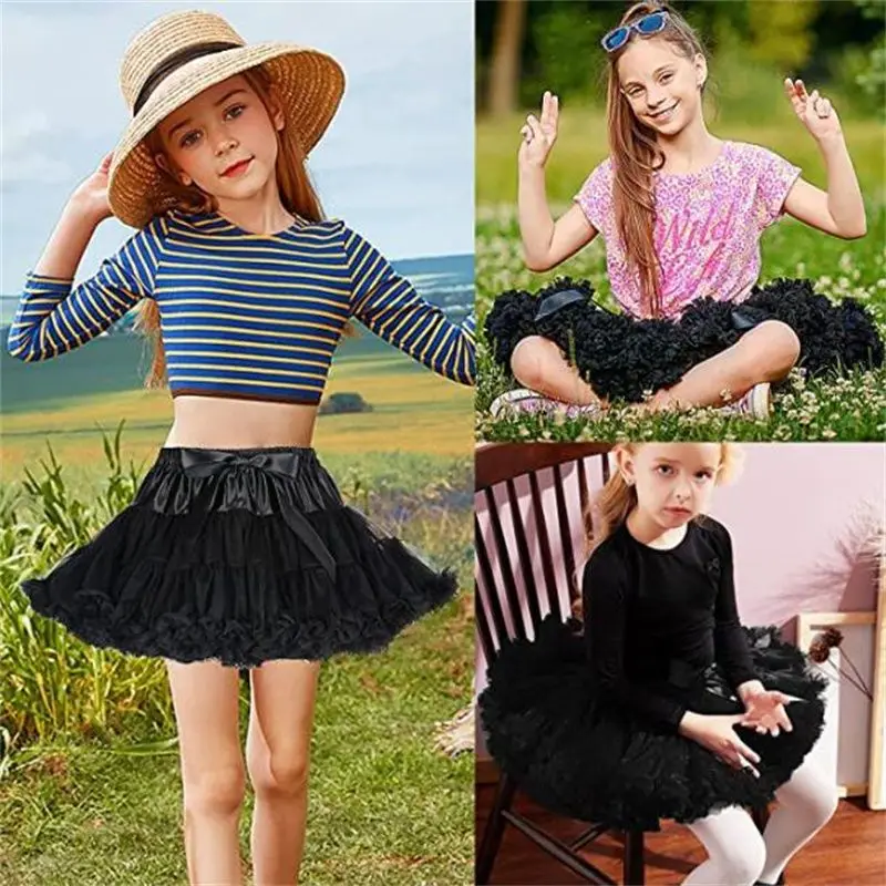 Kids Girls Lolita Cosplay Petticoats  Puffy Tutu Skirt Layered Tulle Ballet Dance Pettiskirts Big Bowknot Underskirt image 4