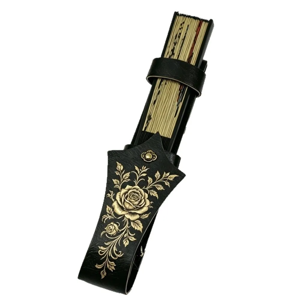 PU Leather Folding Fan Holder Belt Loop Open Top Hand Fan Sleeve Smooth Edge Vintage Style Vintage Fan Case Gift