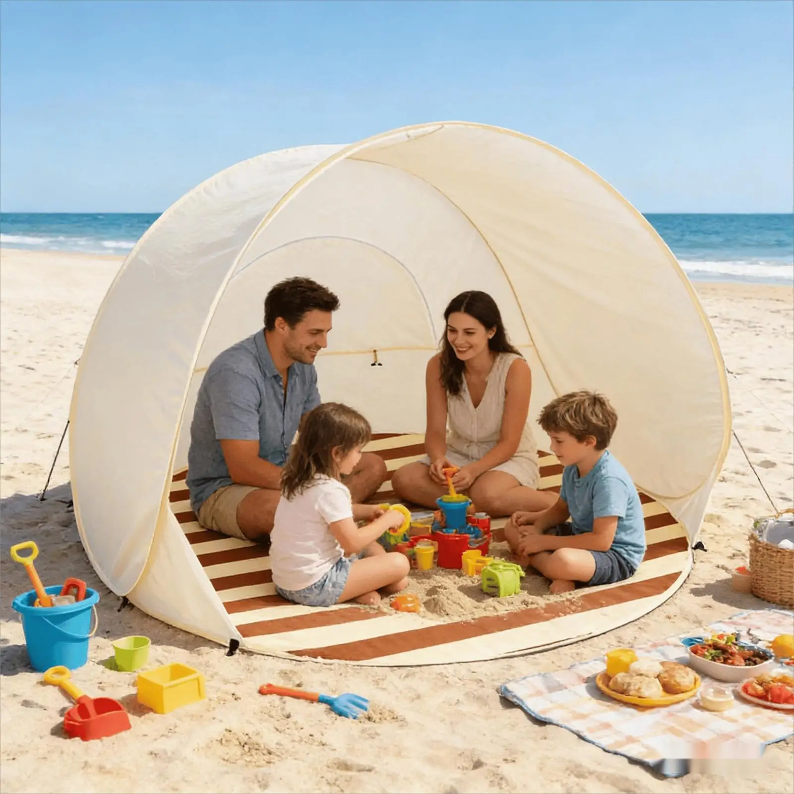 UV Protection Outdoor Portable Camping One Click Open 3-4 People Tent Large Space Garden Tent Sunshade Beach Sun Shelter Tent