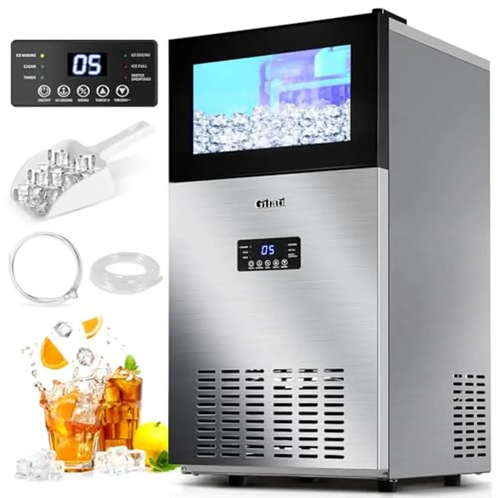 130lbs/24H Ice Maker Machine with 35lbs Storage Bin 15Inch Wide Freestanding Design LCD Display Panel Ice Cube Thickness Option