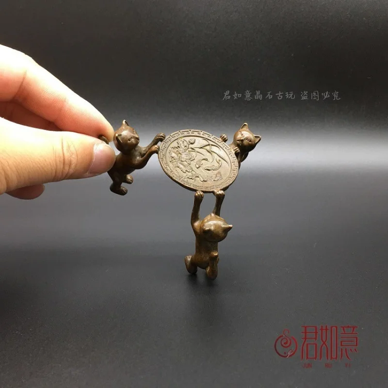 

Antique Copper Tea Ceremony Pot Stand Cup Stand Three Little Cats Copper Sculpture Stand Antique Copperware Tea Set Ornament Cop