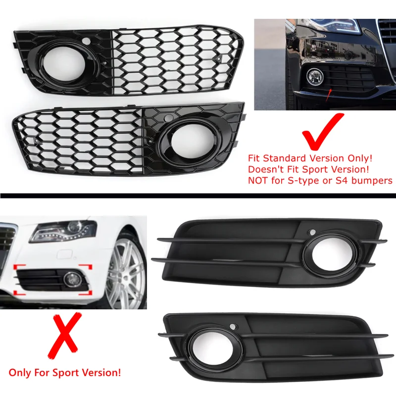 Front Bumper Fog Light Comb Grilles For Audi A4 B8 RS4 Style Refitted 2009 2010 2011 2012 Grill ABS Grille Car Part Intake Cover