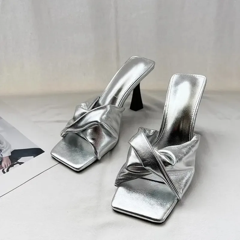 

French High Sense 2025 New Square Head Soft Leather High Heels Sandals Female Summer Commuter Temperament Stiletto Shoes