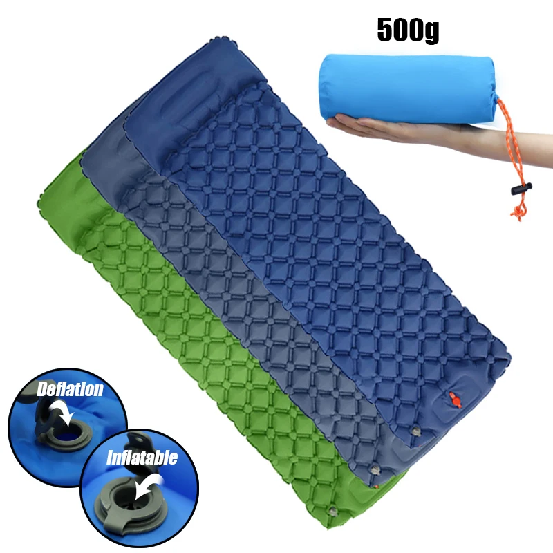 

Outdoor Sleeping Pad Ultralight Camping Inflatable Air Mattress With Headrest Built-in Pump Waterproof For Travel Hiking Picnic