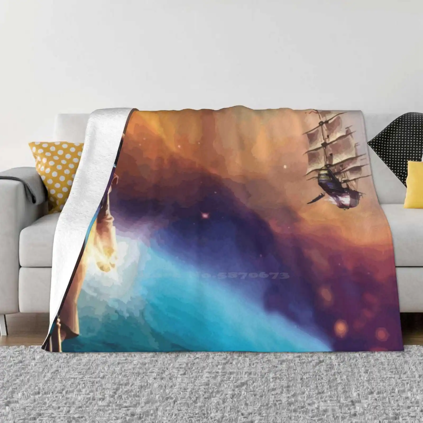 Treasure Planet Creative Design Light Thin Soft Flannel Blanket Anime Fanart Ships Space Sky Universe Looking Stars Silver