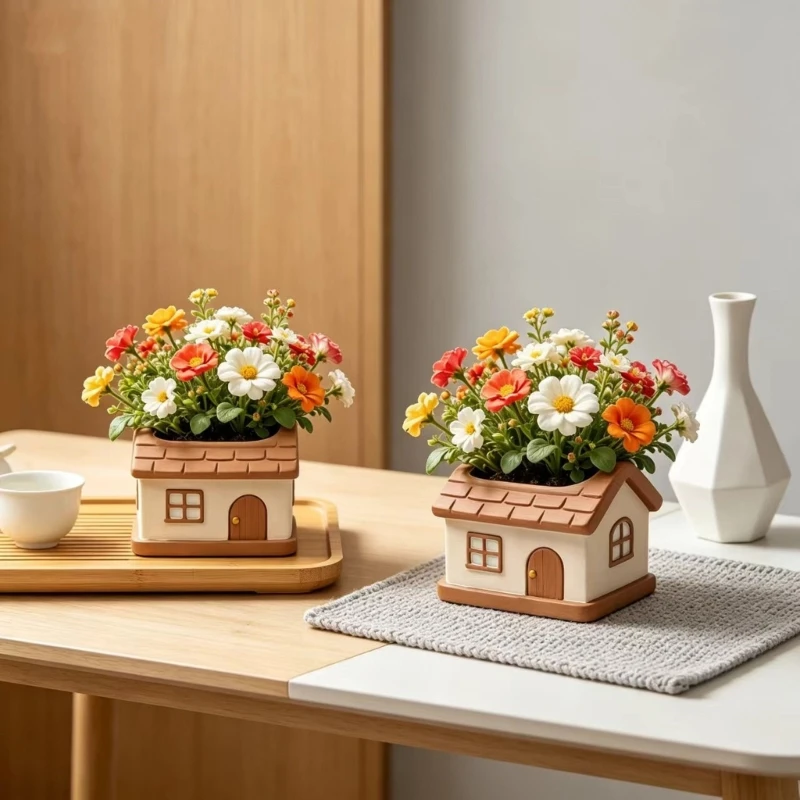 Detailed Silicone Crafting Mold Small House Containers Moulds for Planter Art Projects and Home Decors Accessories E0BF