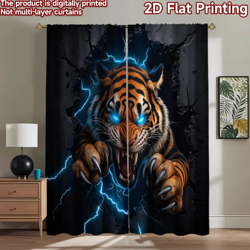 Dramatic Electric Tiger Curtain Black Window Decor Waterproof Modern Animal Print Lightning Home Curtains