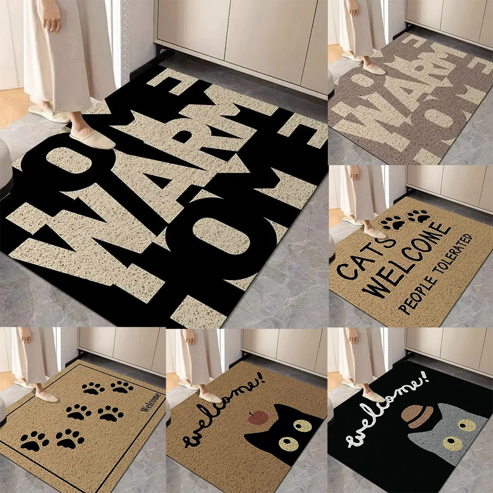 Cartoon Kitten Welcome Entrance Pad 2D Simple Welcome Pad Home Decoration Anti Slip Washable Carpet Easter Valentine's Day