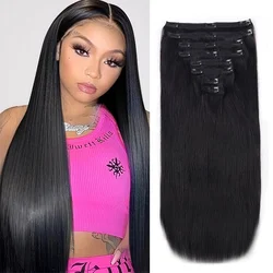 8 pz/set estensione dei capelli lunghi lisci 18 Clip alta temperatura Clip per capelli Remy umani da 22 pollici nell'estensione dei capelli rossi s per le donne