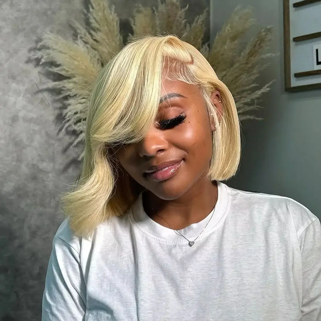 613 شقراء قصيرة بوب شعر مستعار البرازيلي مستقيم بوب الدانتيل شعر مستعار أمامي 13x4 HD الدانتيل أمامي باروكة من شعر طبيعي للنساء شعر الإنسان بوب الباروكات