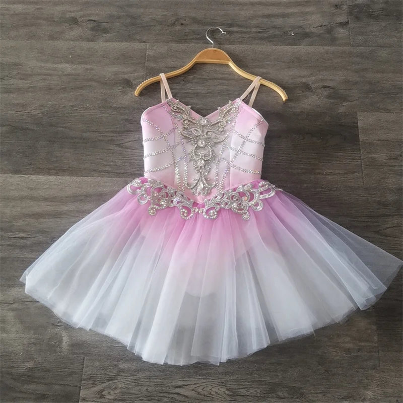 Professional High Quality Custom Size Kids Girls Contemporary Ballet Pink Performance Wear Dance Tutu Dress Costumes