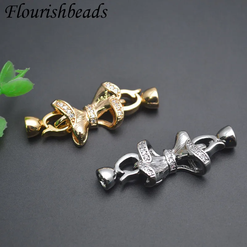 Real Gold Plated Bowknot Shape Double Loops Head Connector Clasp Hooks DIY Necklace Bracelet Jewelry Parts