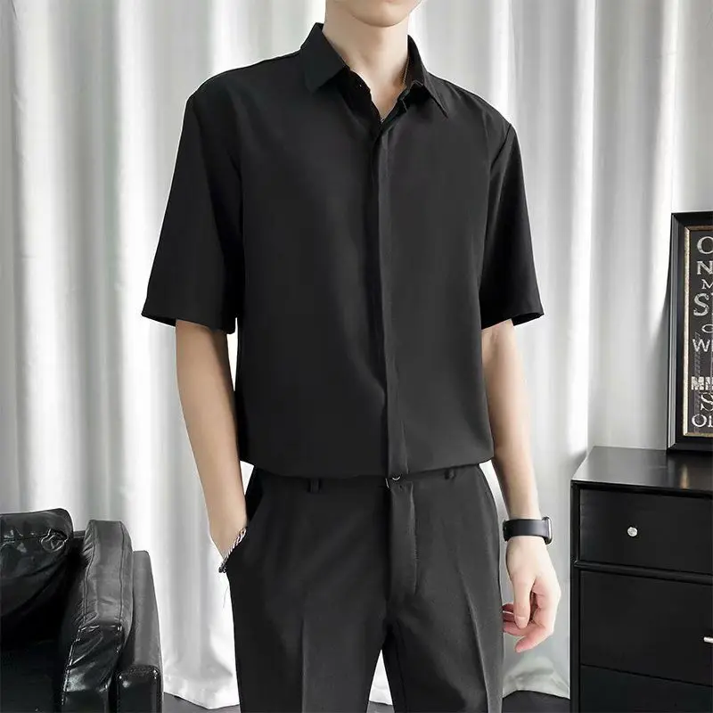 2025 Summer New Men's Short-sleeved Business Shirt Professional Iron-free Formal Wear High-end Ice Silk