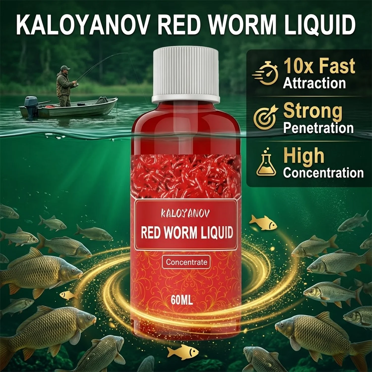 Atrayente de Peces Concentrado Líquido de Gusano Rojo de 60 ml para Pesca de Carpas, Aditivo para Cebo, Aroma de Señuelo, Atracción Rápida, Equipo Profesional
