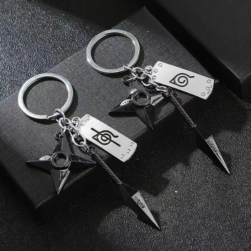 

New Naruto peripheral Konoha rebel forehead protector shuriken kunai three-piece set creative student personalized keychain gift