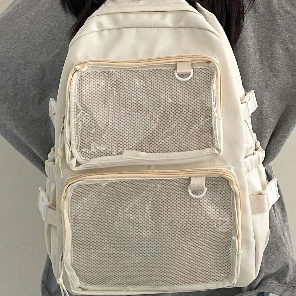 Solid Color Nylon Ita Backpack Durable Transparent Students School Bag Scratch Prevention Fixed Webbing Large Capacity Daypack