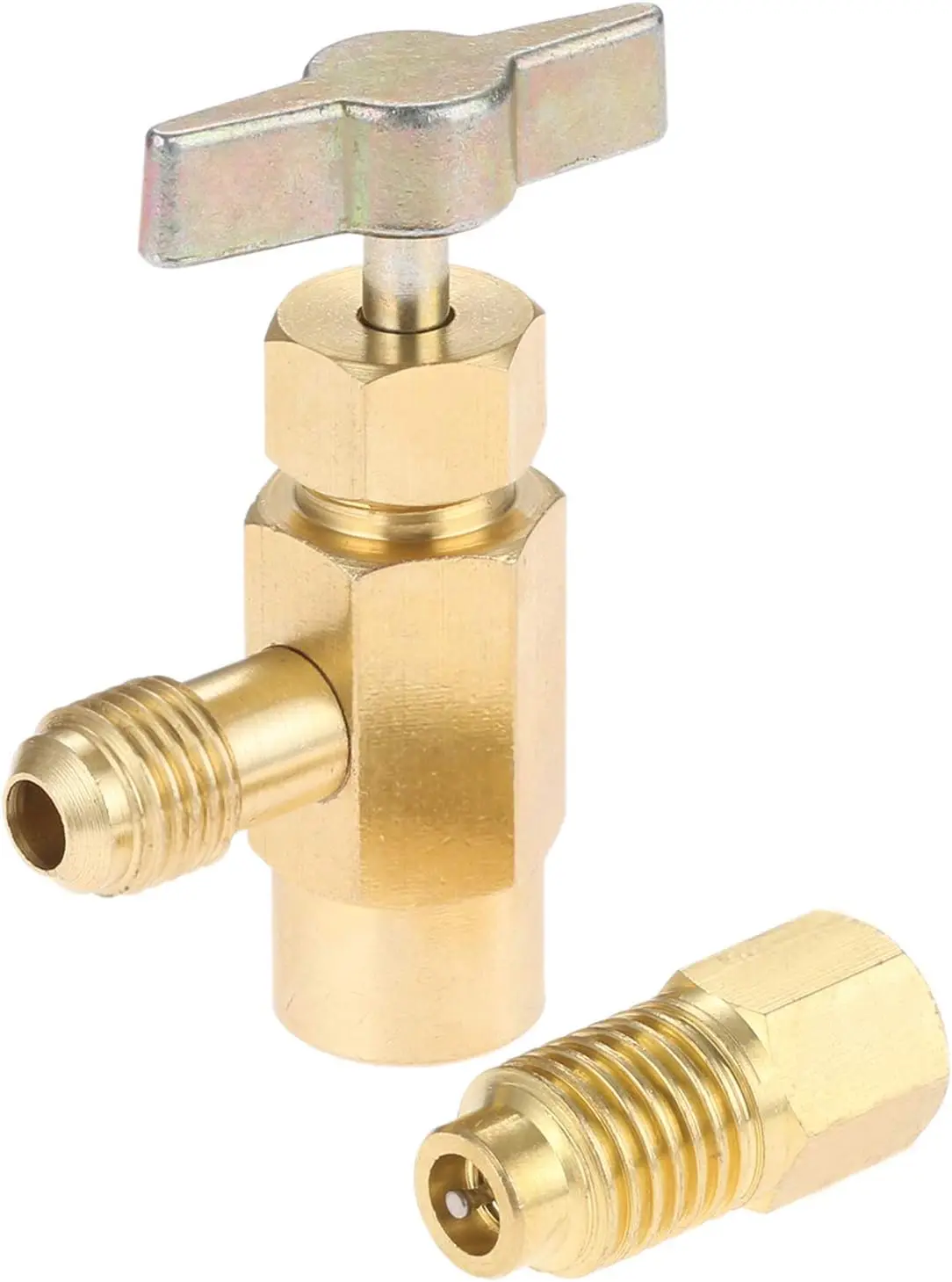 

1Pc R134A Round Head Self-Sealing Refrigerant Can Opener with Adapter for Self-sealing Cans with 1/2” ACME Thread Brass Alloy