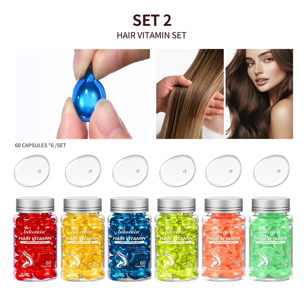 Lakerain Sérum Tratamiento Capilar 60 Cápsulas Sin Enjuague con Aceites de Argan Macadamia y Aguacate - Vitaminas - Acondicionador para Mujeres y Hombres