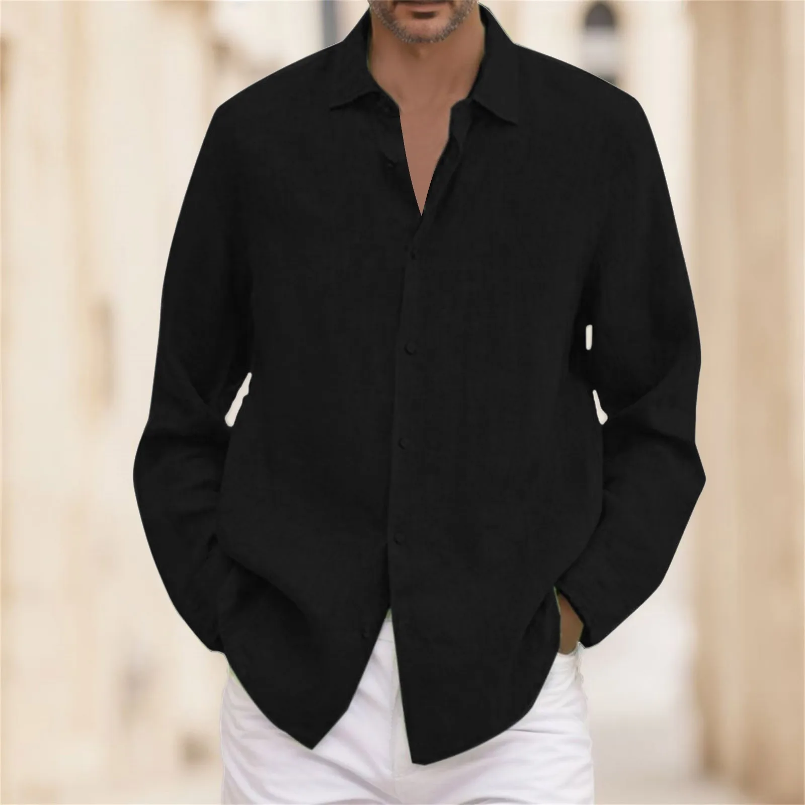 Solid Casual Men'S Shirt Turn Down Collar Long Sleeve Shirts Mens Spring Autumn Blouse Male Thin Breathable Loose Cardigan