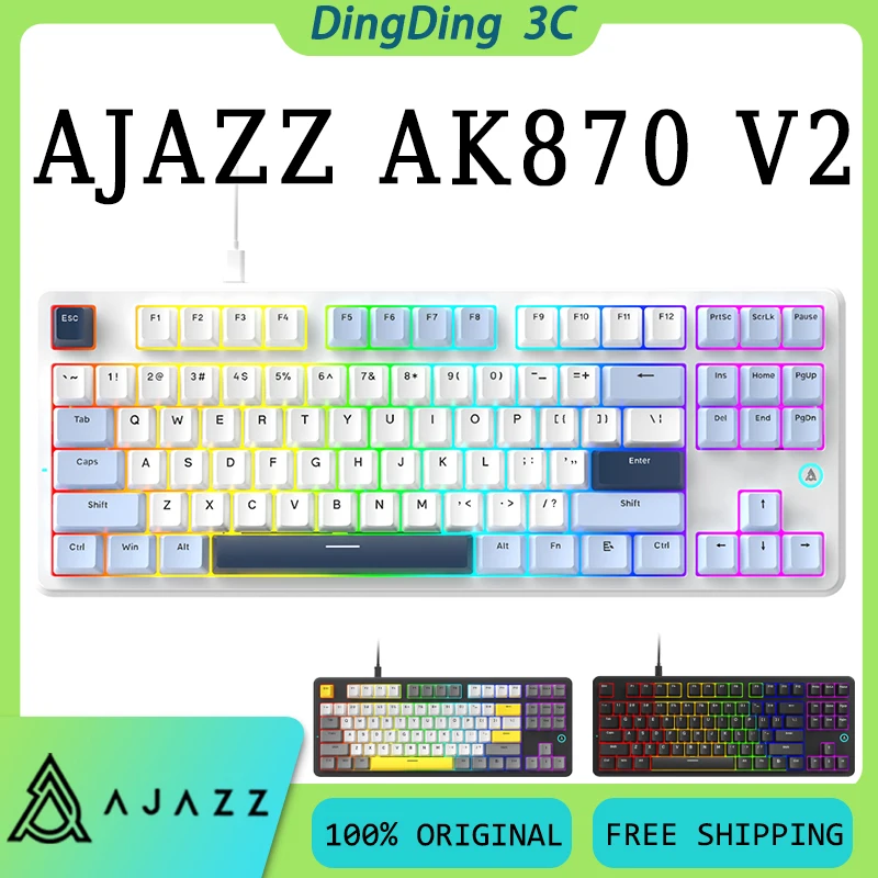 

AJAZZ AK870 V2 Wired Mechanical Keyboard Hot Swap Gasket RGB Type-C Lightweight Office Gaming Keyboard Customized PC Accessories