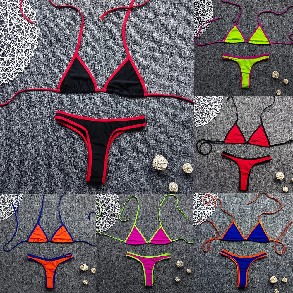 Women Sexy Lingerie Bar Set Swimsuit Triangle Halter Thong Bikinis Sets Ladies Beach Bikini Swimwears Breathable Underwear