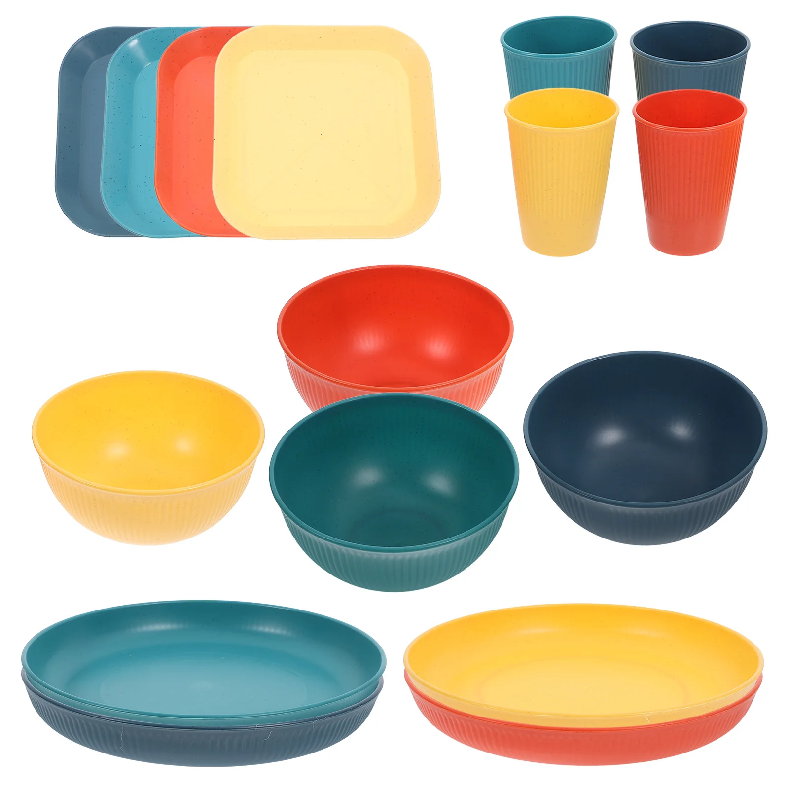 

1 set Square Unbreakable Dinnerware Set Plates Bowls Cups Plates Bowls Sets PP Material Outdoor Gathering Tableware