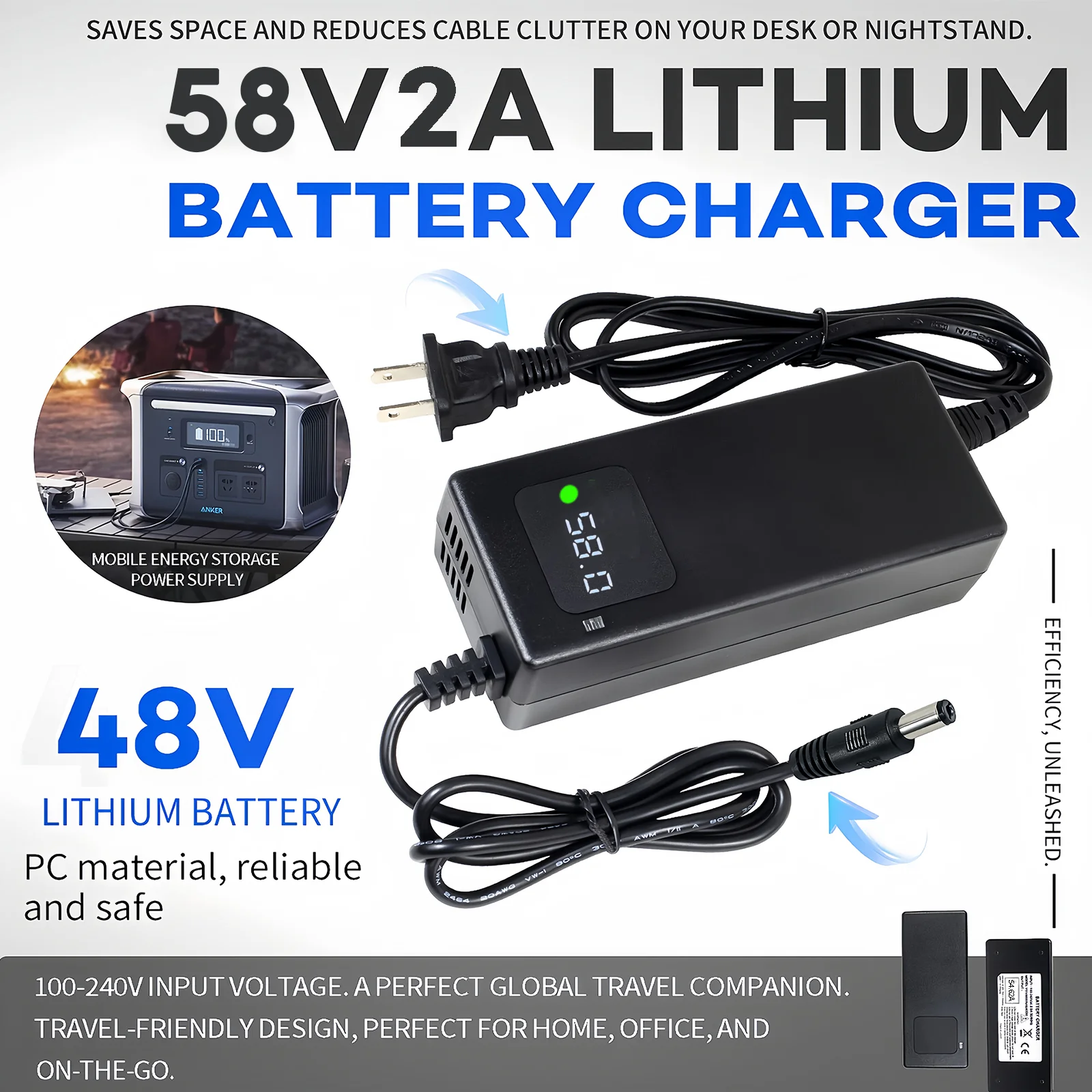 YZPOWER 58V 2A Leod Acid Charger for 48V UrbanGlide E-CROSS PRO/E-CROSS PRO E-Scooter Charging– Smart CC-CV Charger, LED Status