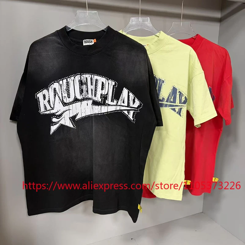 2026 New Rough Play Hot Diamond Letter Logo T-shirt American Retro Loose Men's T-shirt Top