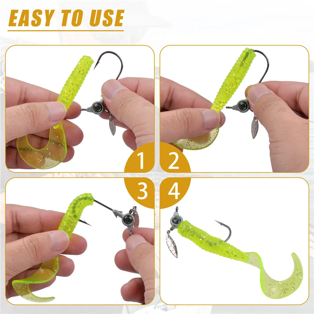 8 pièces crochets de tête de gabarit de pêche sous-épingle Spinner lame crochets de gabarit avec yeux 3D gabarits de pêche en eau salée pour la pêche au bar et au marigane
