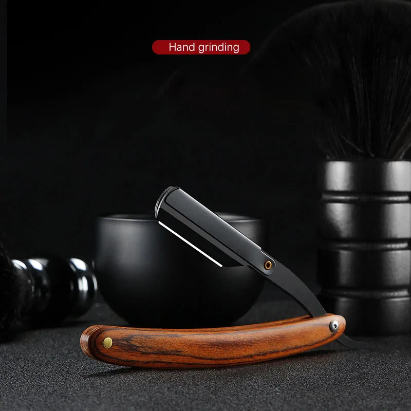 나무 트리머 수동 면도기 전문 스트레이트 에지 샤프 이발사 면도기 접이식 면도 나이프 면도기 수염 컷 선물