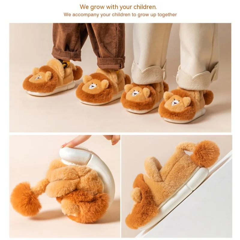 Cartoon Lion Kids Autumn And Winter Shoes Cute Animals Floor Shoes For Kids Apartments Warm Plush Design Child Girls Boys Shoes