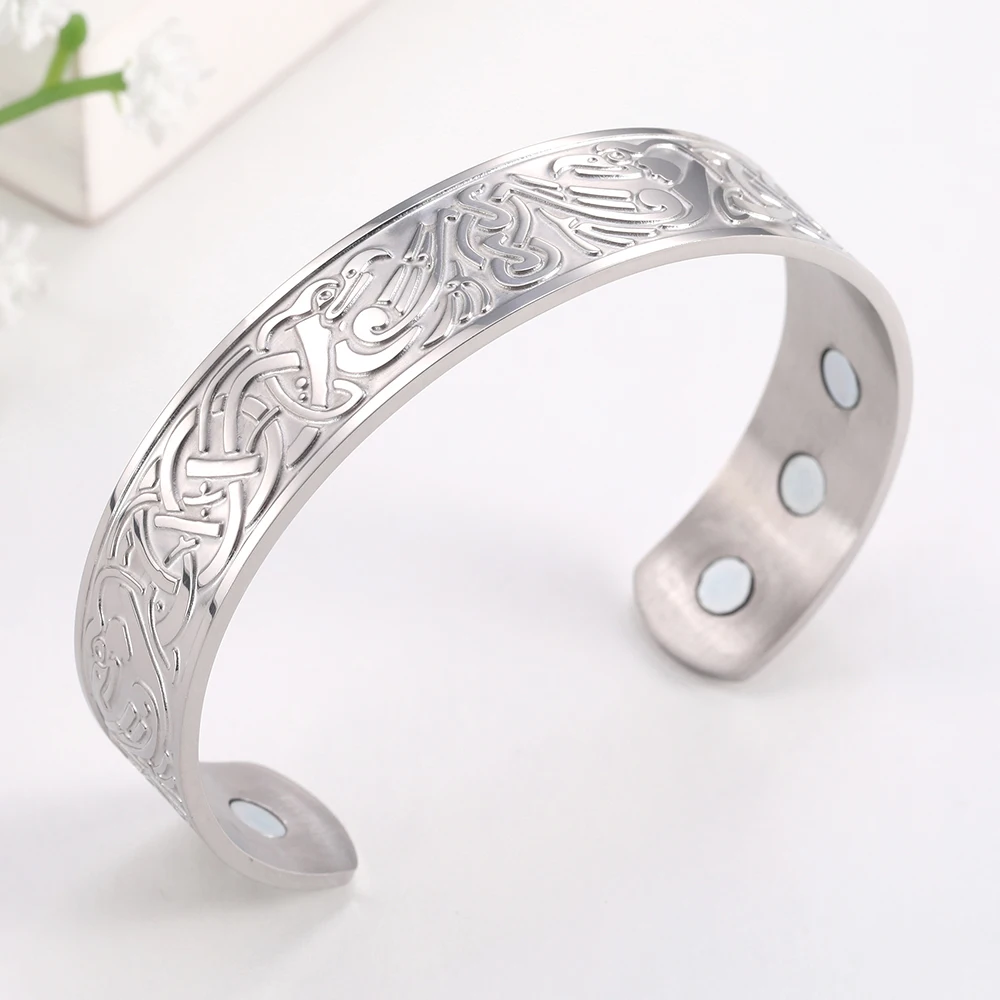 Kkjoy Armreifen für Frauen Männer Silber Farbe Edelstahl Liebe Vogel Knoten Triquetra Öffnung Armband Vintage Mode accessoires – Detail 5