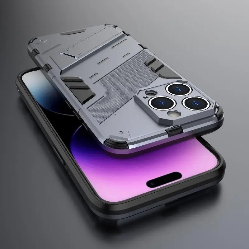 Funda Protectora Resistente y Robusta para Teléfono iPhone 17 Air 11 12 13 mini 14 Plus 15 16 17 Pro Max con Soporte y Cubierta Trasera