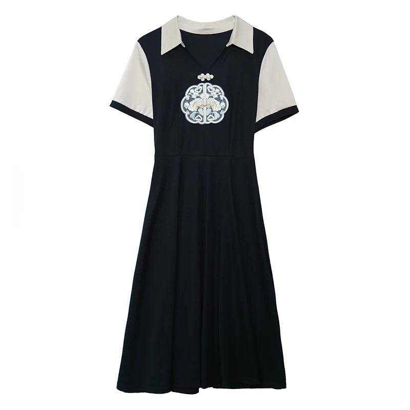 Women Cotton T-shirt Dresses Summer Female V Neck Short Sleeve Large Size 5XL Elegant A Line Black Vintage Embroidery Vestidos