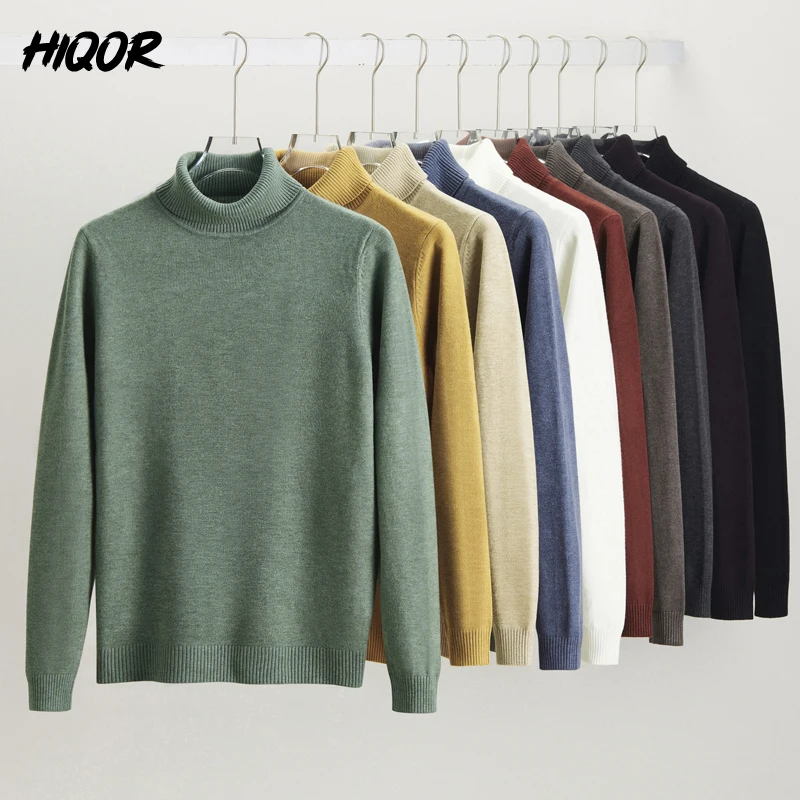 

HIQOR Men Business Black Sweater 10 Colors Man 2023 Winter Harajuku Knitted Sweater High Neck Oversized Green Turtleneck For Men