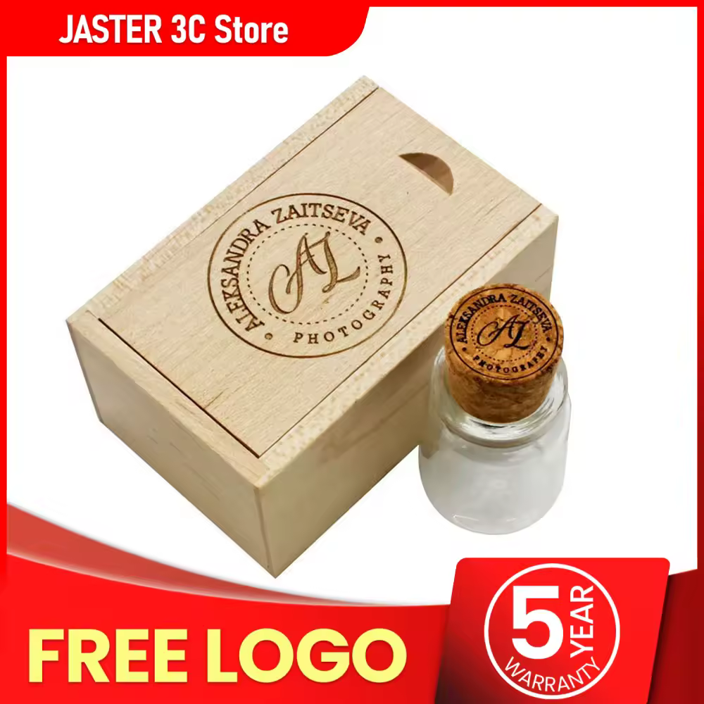 בקבוק זכוכית JASTER עם פקק דיסק USB (שקוף) Pendrive 4GB 8GB 16GB 32GB 64GB 128GB מתנה אופנתית זרם