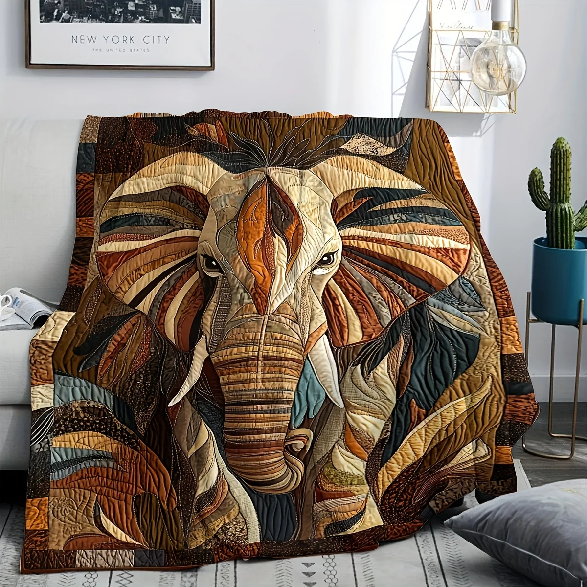 

Фланелевое одеяло с принтом слона — гипоаллергенная ручная стирка, тропическое цифровое искусство для всесезонного постельного белья и домашнего декора