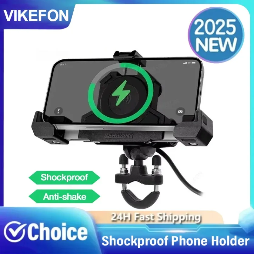 

Motorcycle Shockproof Handlebar Mounting Rack Phone Holder 15W Wireless Charger Bicycle Motorbike Mirror Bike Phone Holder