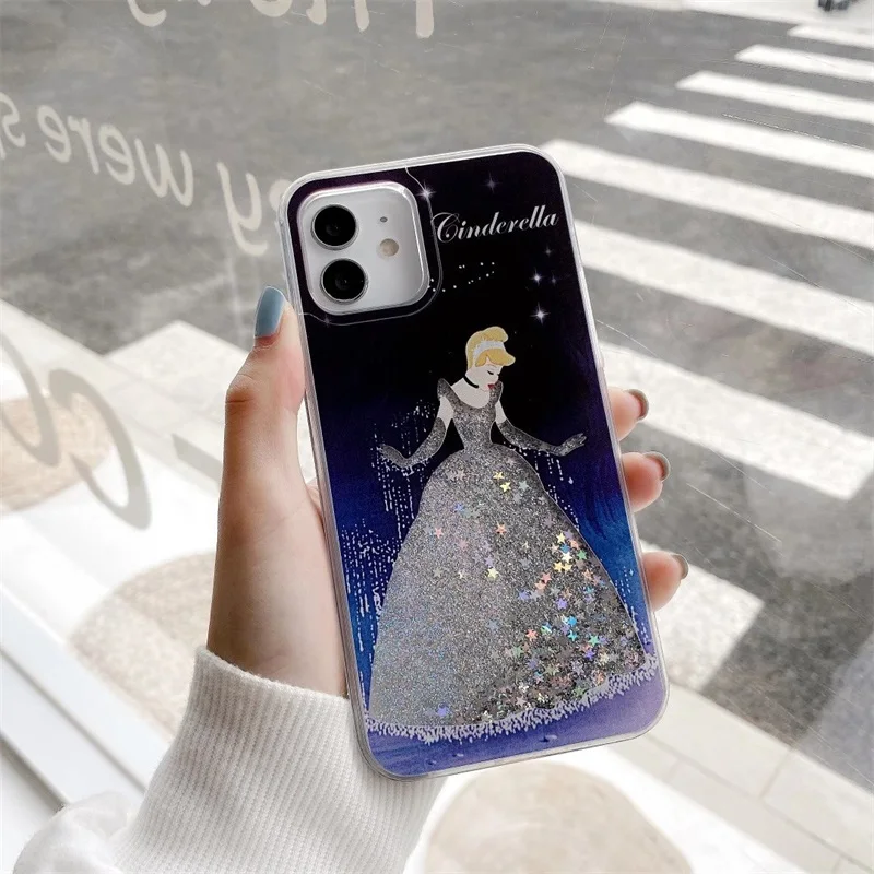 Hot Original beautiful Cinderella Princesses Glitter Quicksand case for iphone 11 13 14 15Pro Max Pink girl Bling shell