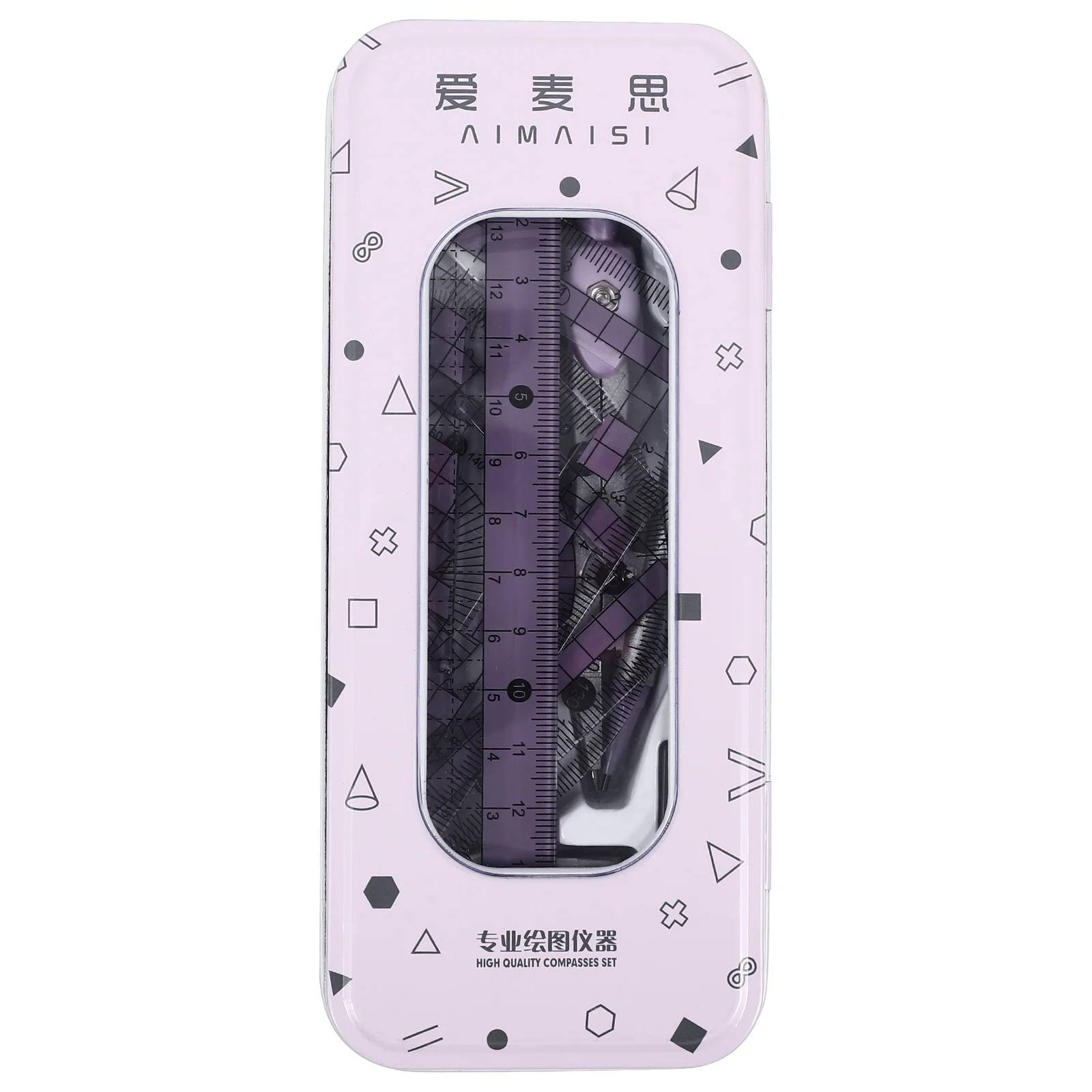 Ruler Set Office Protractor Stationery Drawing Compass Wrought Iron Triangle Board