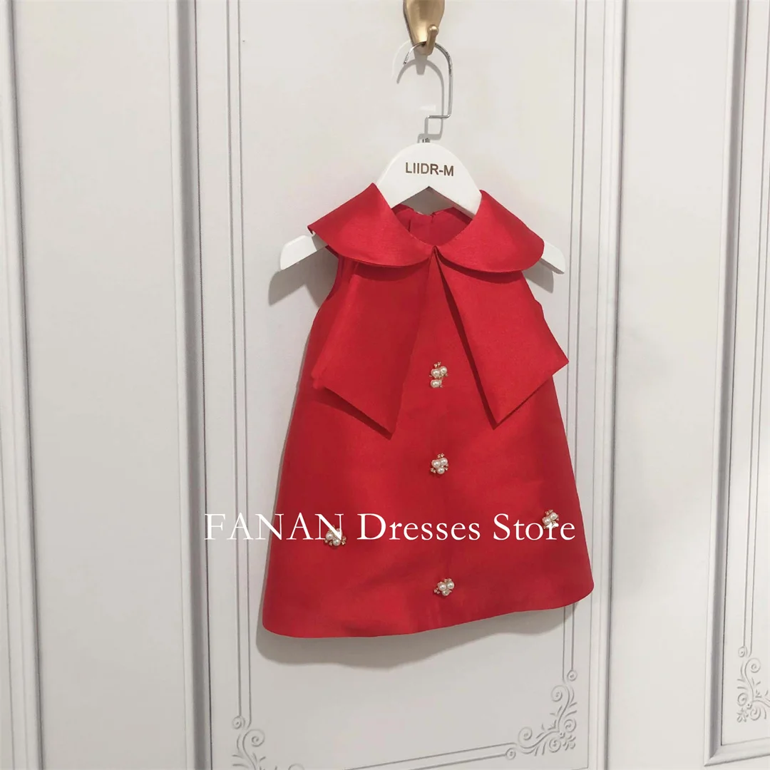 FANAN-Robe de princesse en satin avec perles pour fille, tenue de fête d'anniversaire et première communion pour enfant